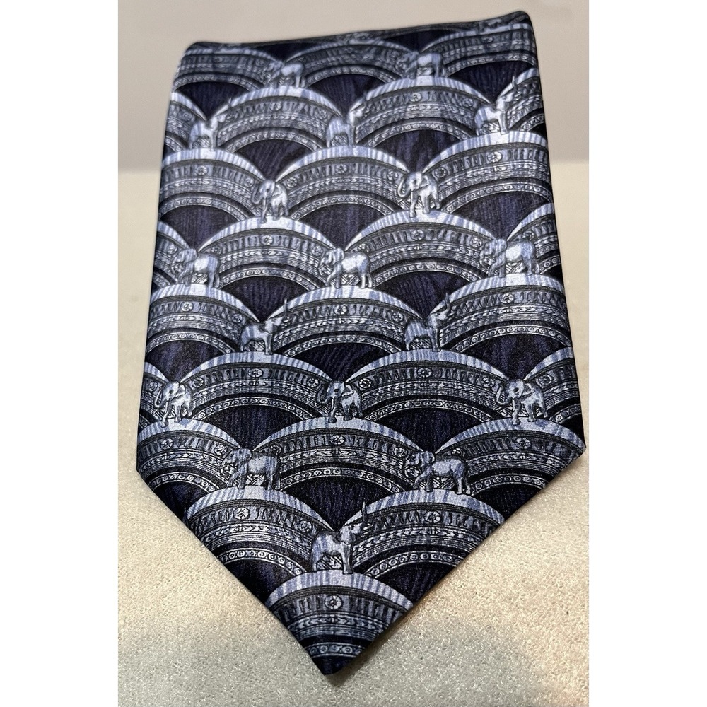 Gianfranco Ferre Studio‎ Silk Tie Elephant Arch Made In Italy Blue Gray Necktie